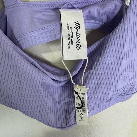 Madewell Ribbed Square Neck Lavender Bikini Top Swimsuit US Women's M New - Picture 3 of 6